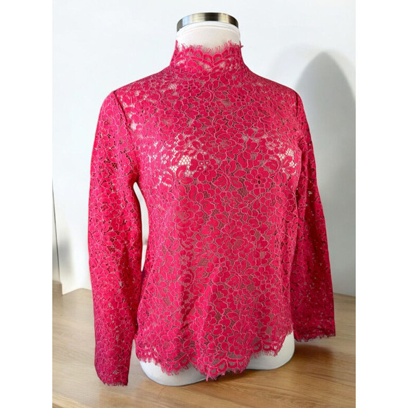 J. Crew Scalloped Lace Mock Neck Long Sleeve Sheer Top BN027 Pink Women's Size 6 - Picture 16 of 16